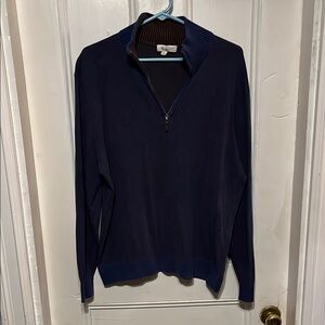 Kinross Cashmere Blue Zip Up Cashmere Sweater with Stand-Up Collar